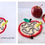 Apple With Worm Coaster Free Crochet Pattern