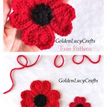 Heart Poppy Flower Applique Free Crochet Pattern