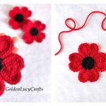 Heart Poppy Flower Applique Free Crochet Pattern