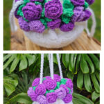 Flower Bouquet Drawstring Bag Free Crochet Pattern and Video Tutorial